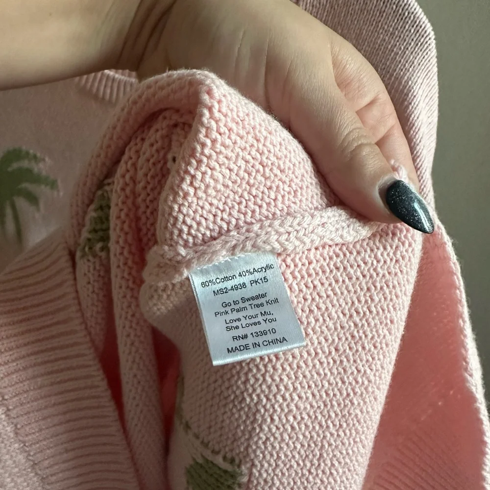 Show Me Your Mumu Pink Palm Tree Knit Sweater M - Picture 4 of 6